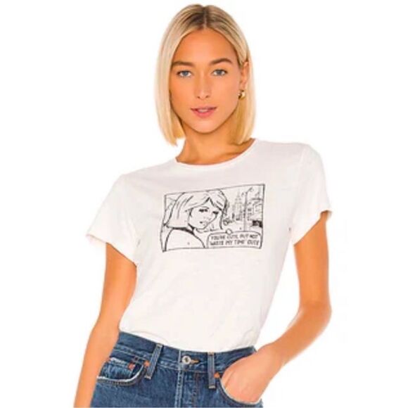 Re/Done You're Cute Retro Graphic Tee White Short Sleeve Size Large NWOT - Picture 1 of 8